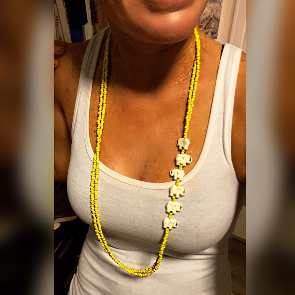 Double Strand Yellow/Elephant Necklace